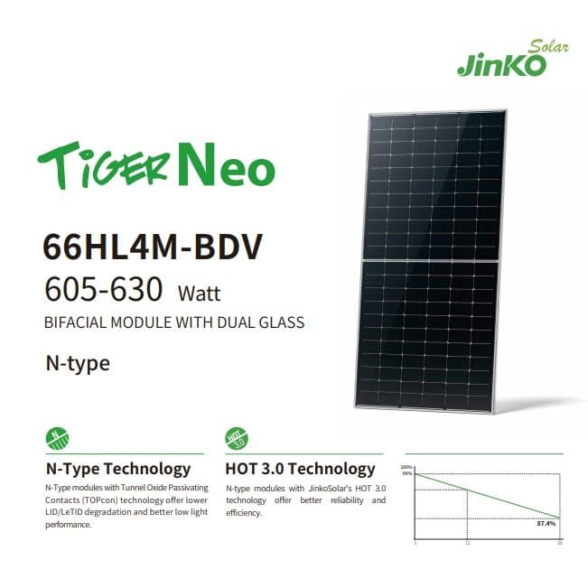 Jinko Solar 66HL4M-BDV photovoltaic module, 605–630 W