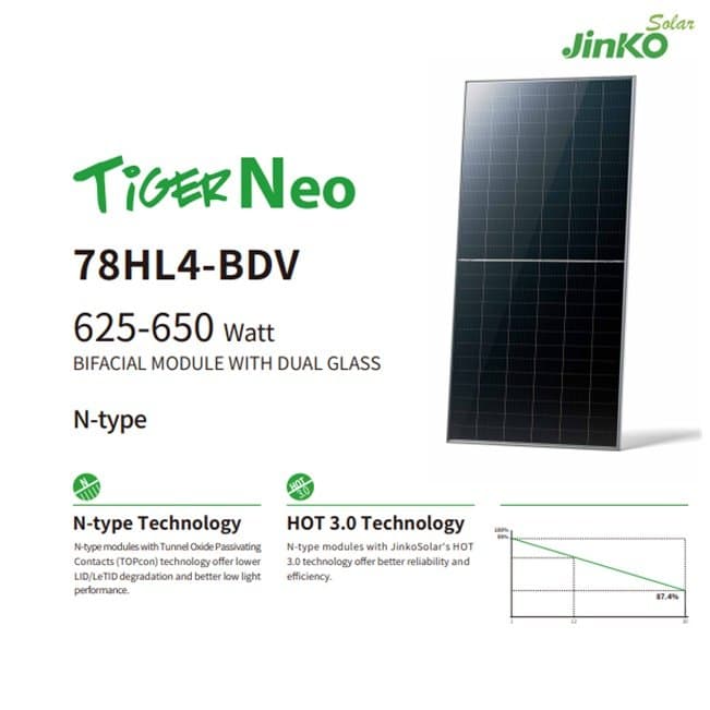 Jinko Solar 78HL4-BDV photovoltaic module, 625–650 W